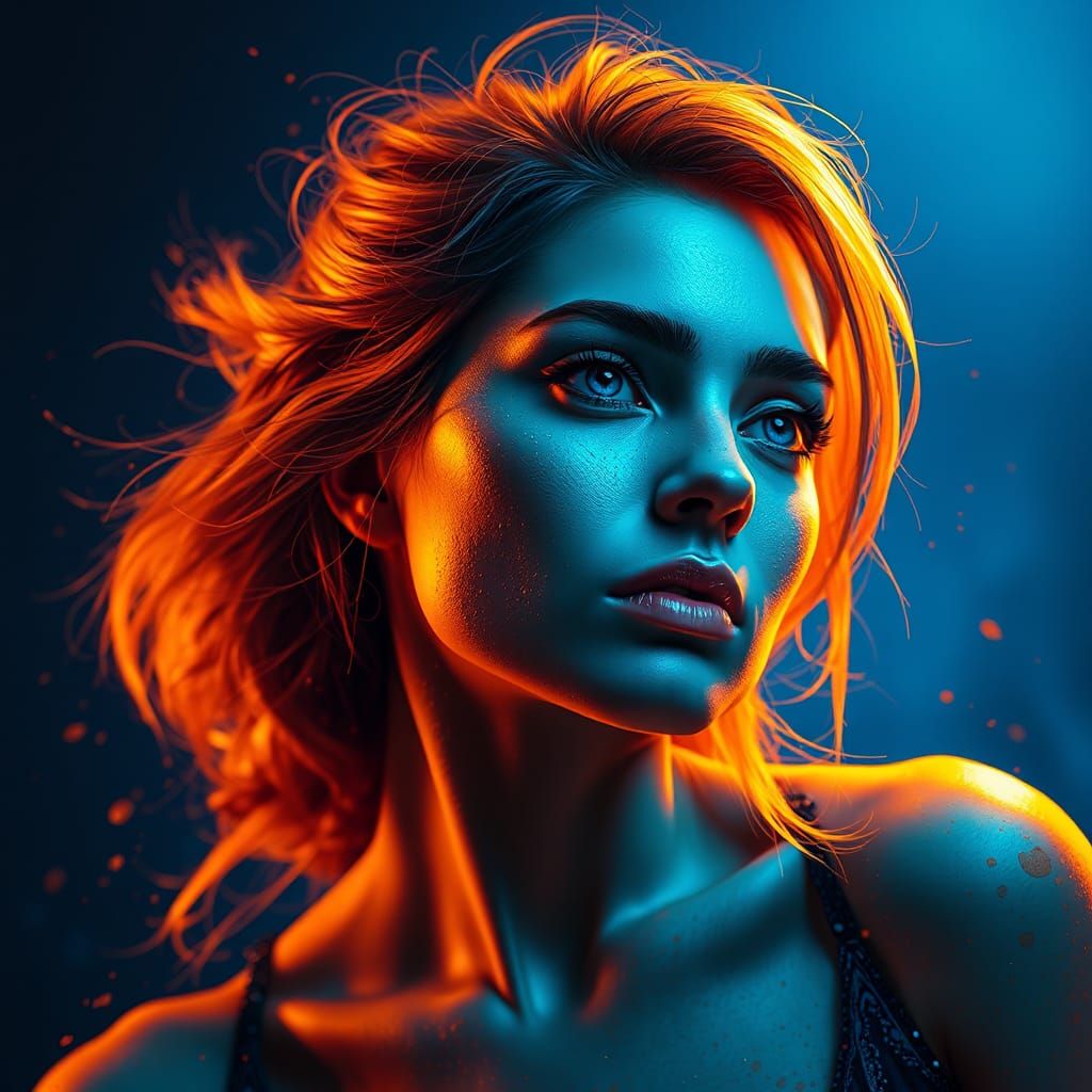 Hyperdetailed Portrait in Orange and Blue