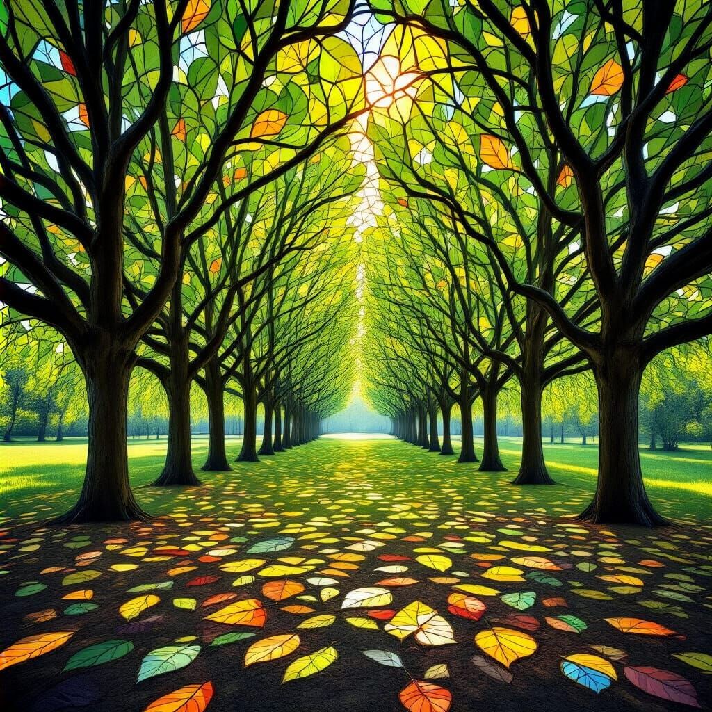 Stained Glass Grove: A Scenic AI Tree Dream