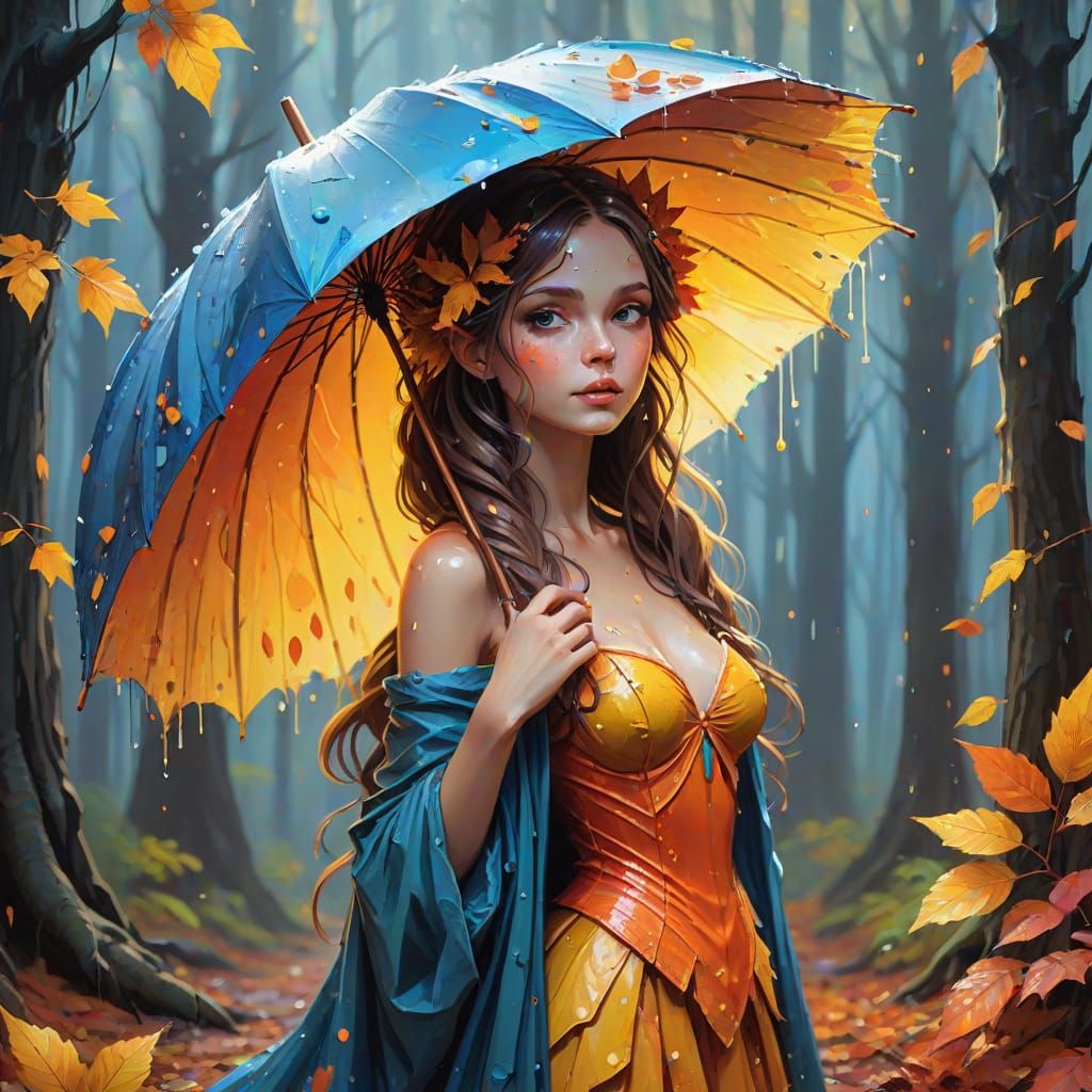 Ethereal Forest Fairy Under Glowing Autumn Leaves