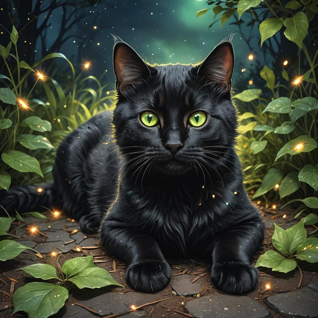 Adorable Black Cat Portrait in Hyper-Realistic Style