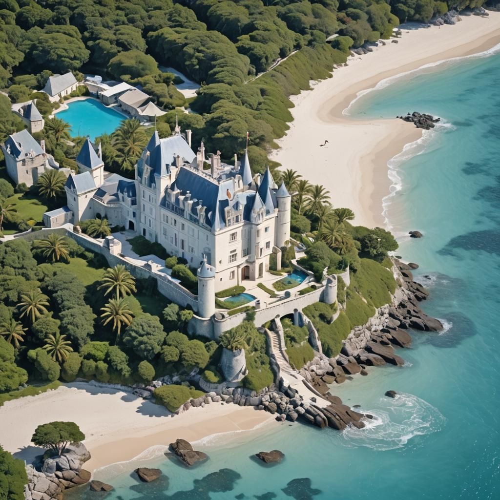 A (Chateau at the centre of a virgin Island surrounded by be...