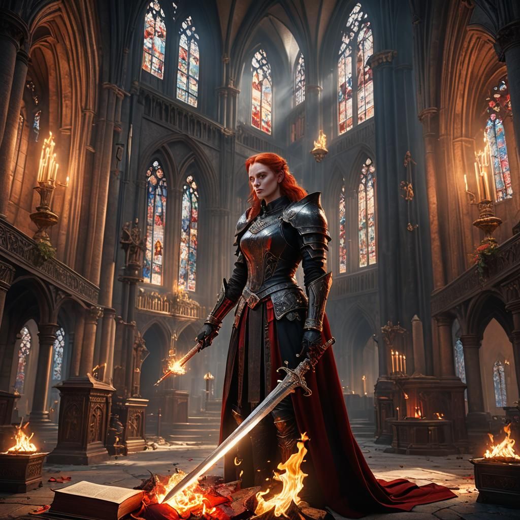 Red Ginger with Sword in Gothic Church