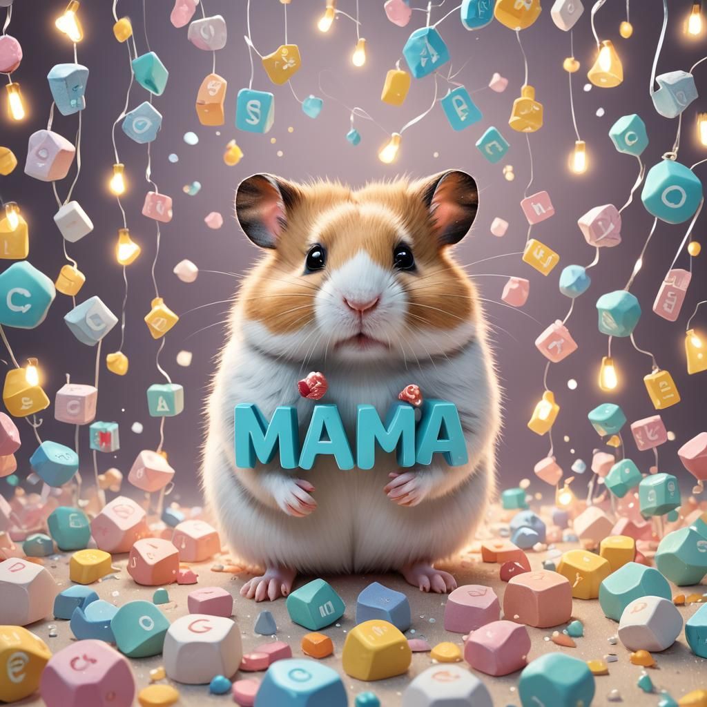 Charming 3D Hamster Illustration with MAMA Sign