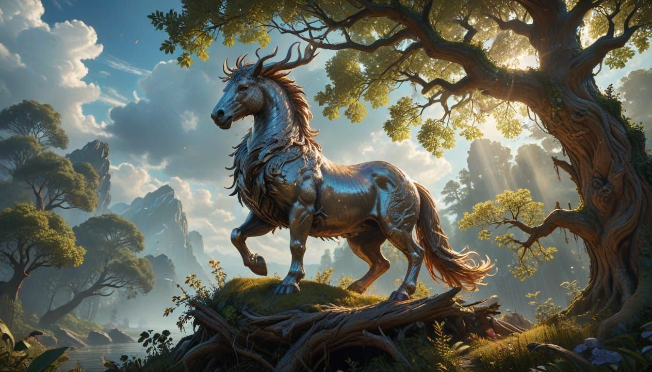 Centaur on Floating Island, Hyperrealistic Digital Art