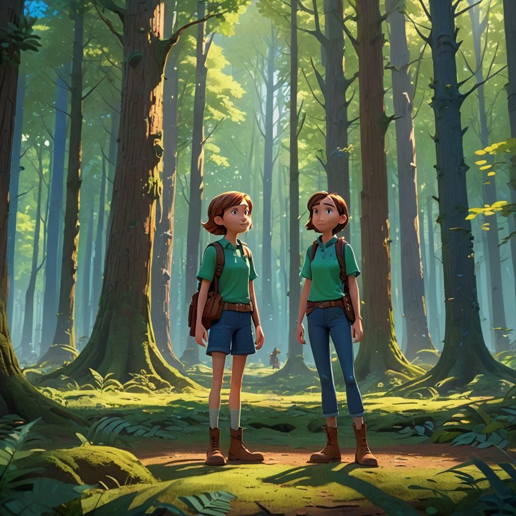 Steve and Alex in Square Forest: Digital Art