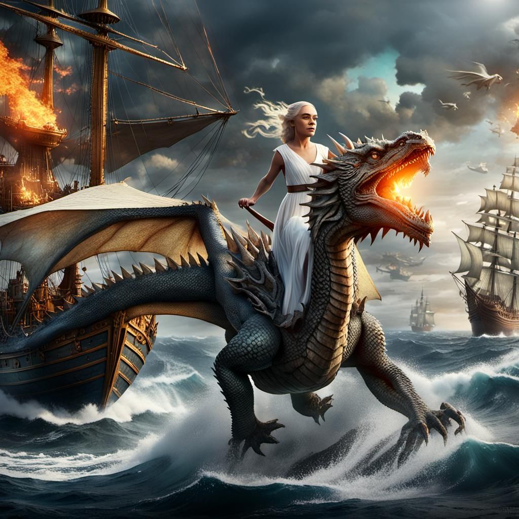 Daenerys Targaryen on Dragon, Fleet Ablaze