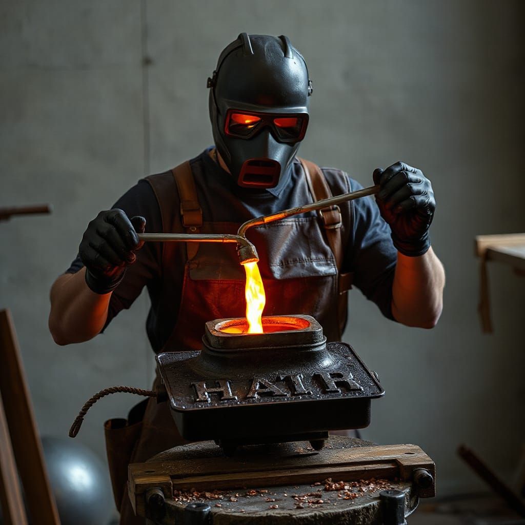 Blacksmith Pouring Molten Metal in Industrial Future