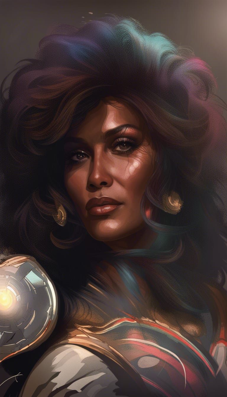 Dynamic Portrait of Pam Grier in Art Nouveau Style