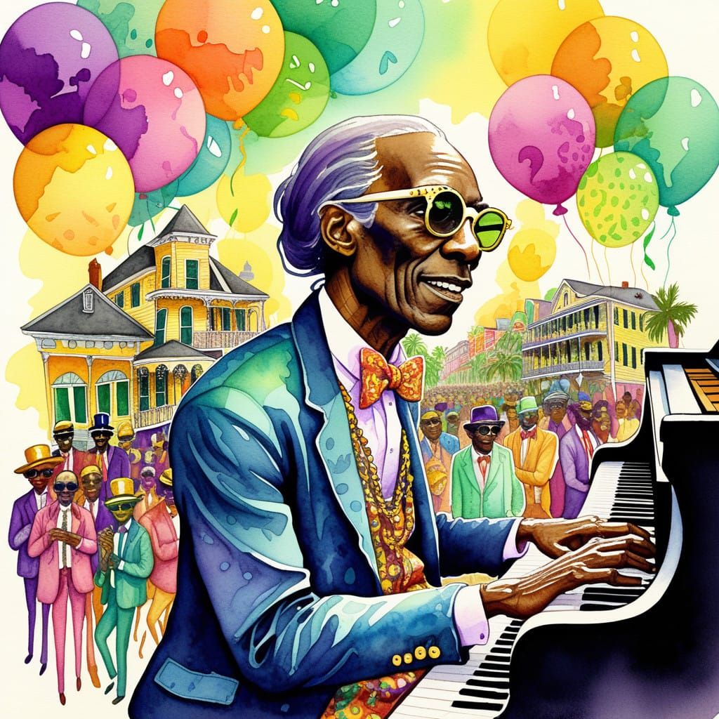 New Orleans Jazz Legend Professor Longhair in Mardi Gras Fre...