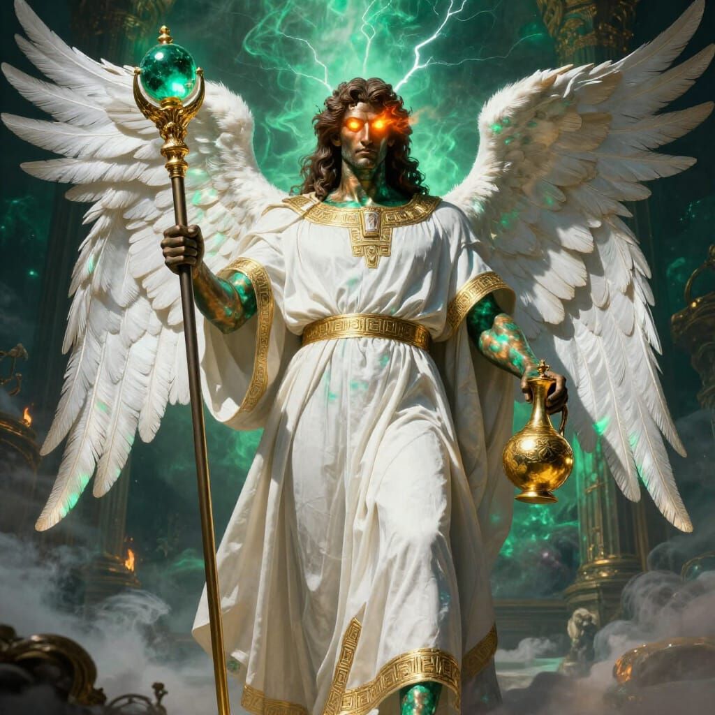Archangel Raphael of Healing in Emerald and Gold Robes