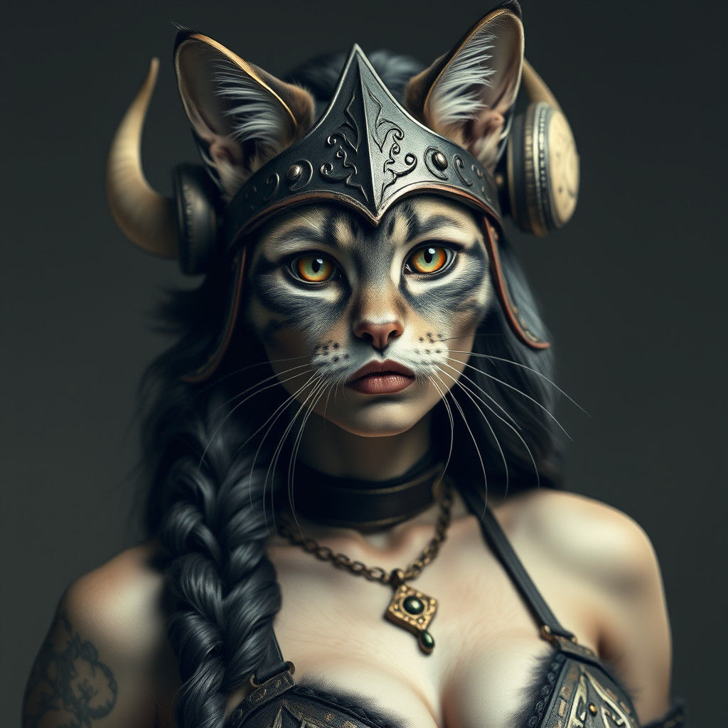 Viking Pinup: Feline Woman in Norse Style