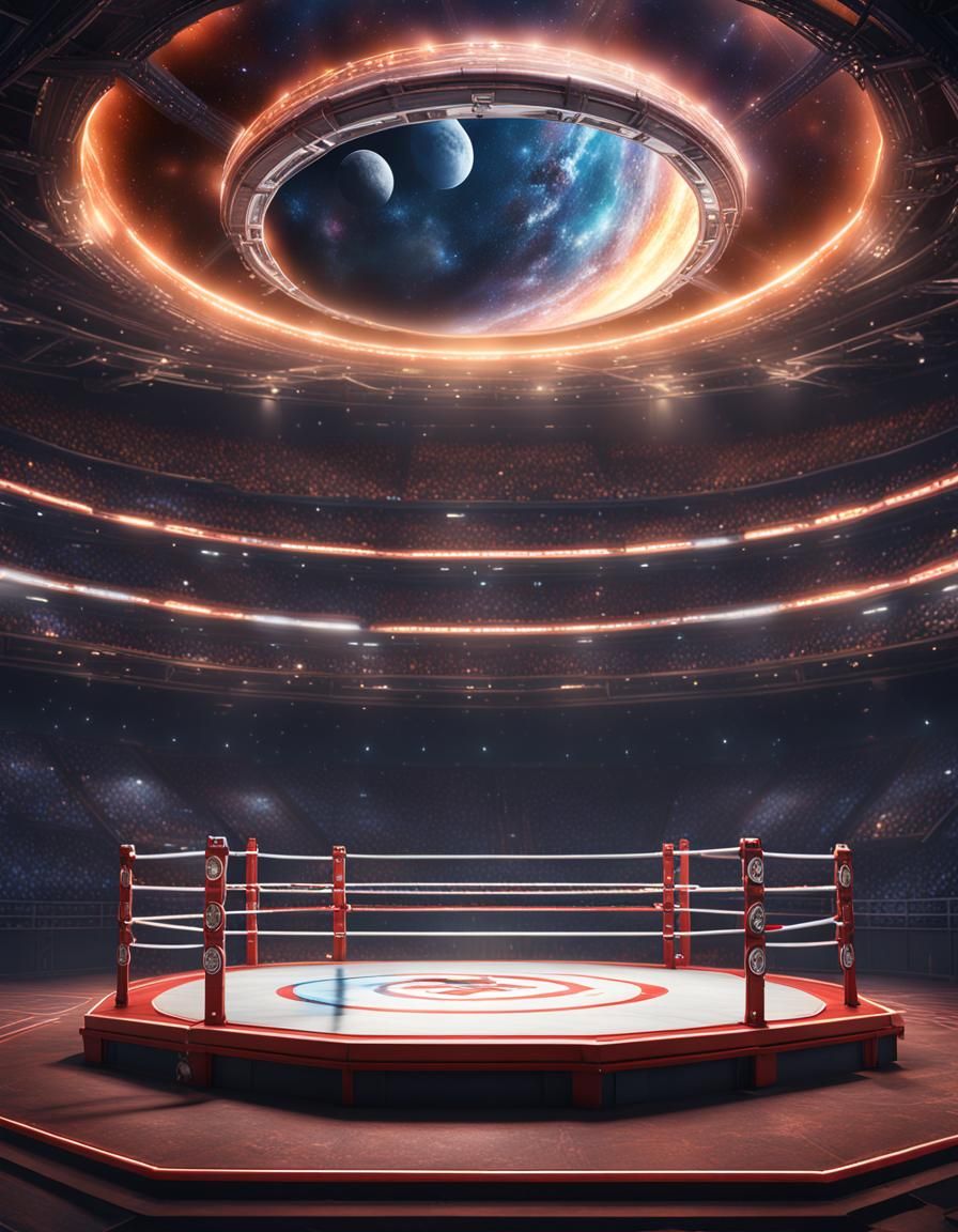 hyper realistic, perfect, smooth, Small cosmic wrestling arena building