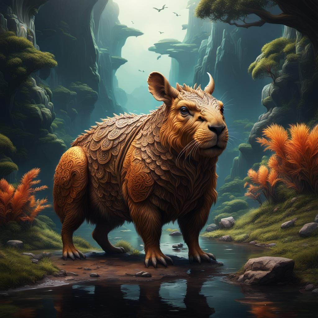 Fantastical Capybara in Detailed Matte Painting