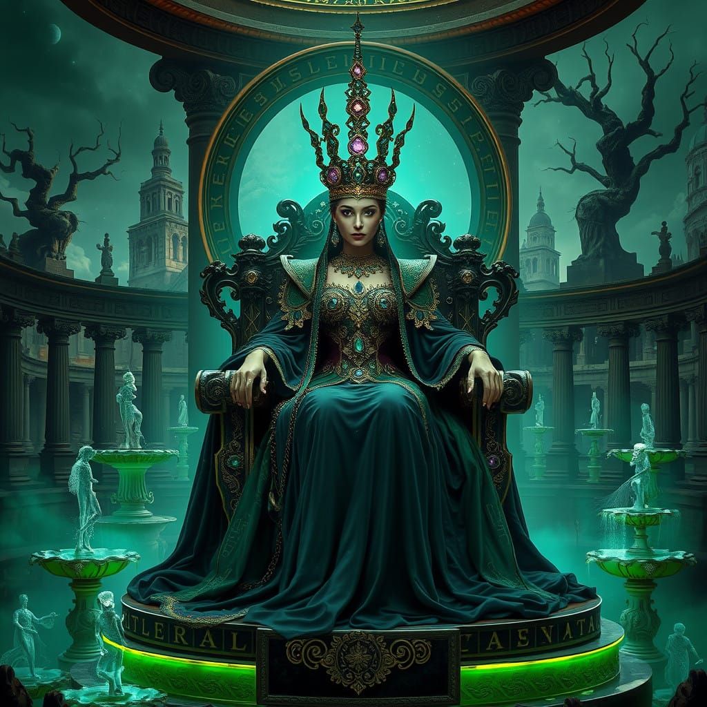 Regal Sorceress Queen in Ancient Rome Fantasy Scene