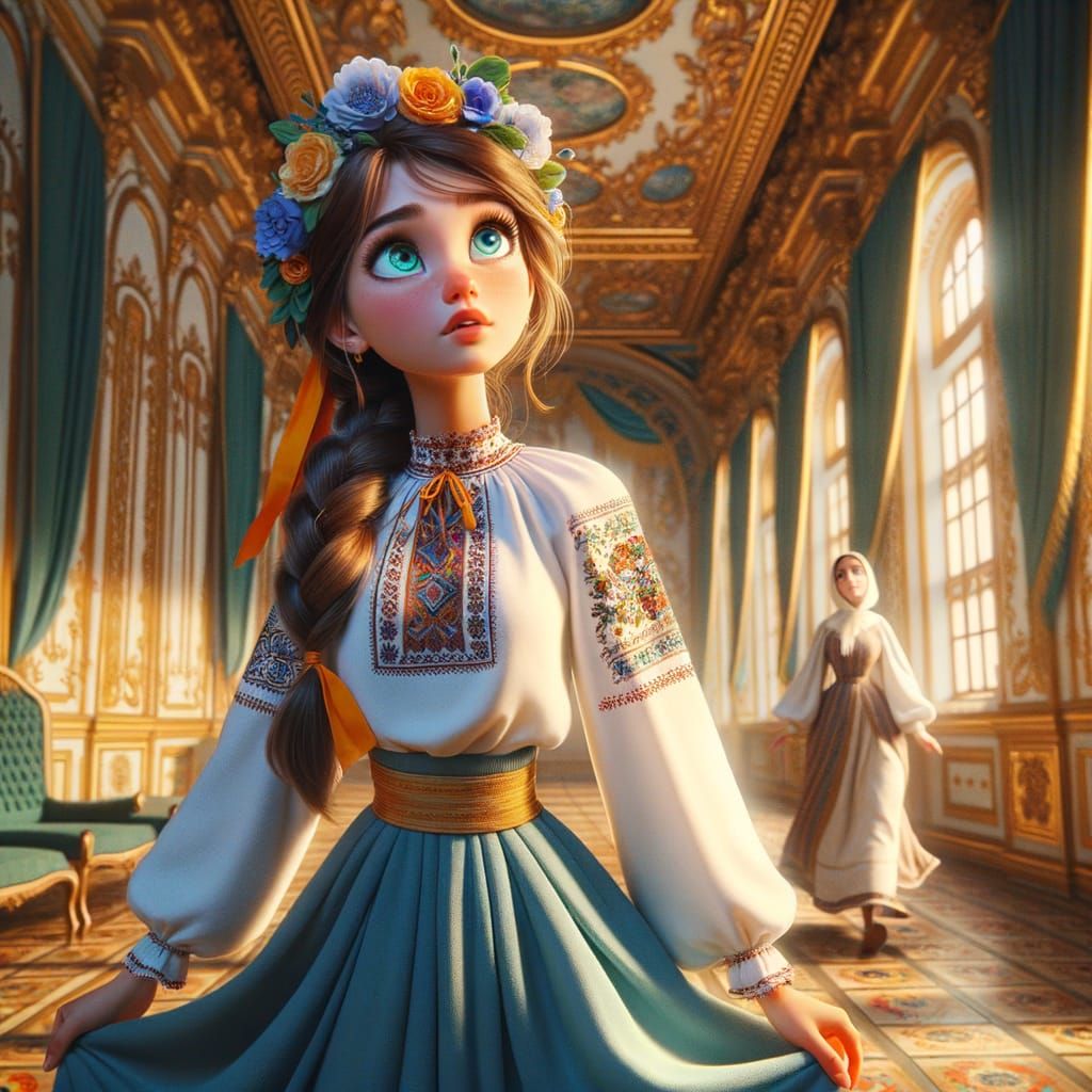 Ukrainian Girl in Vyshyvanka and Floral Crown