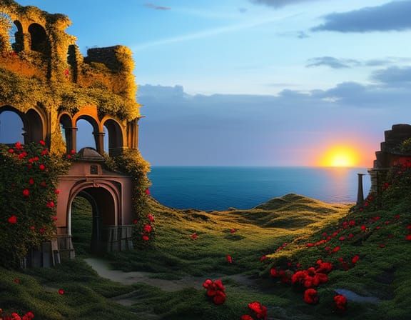 Roses covering ruins
