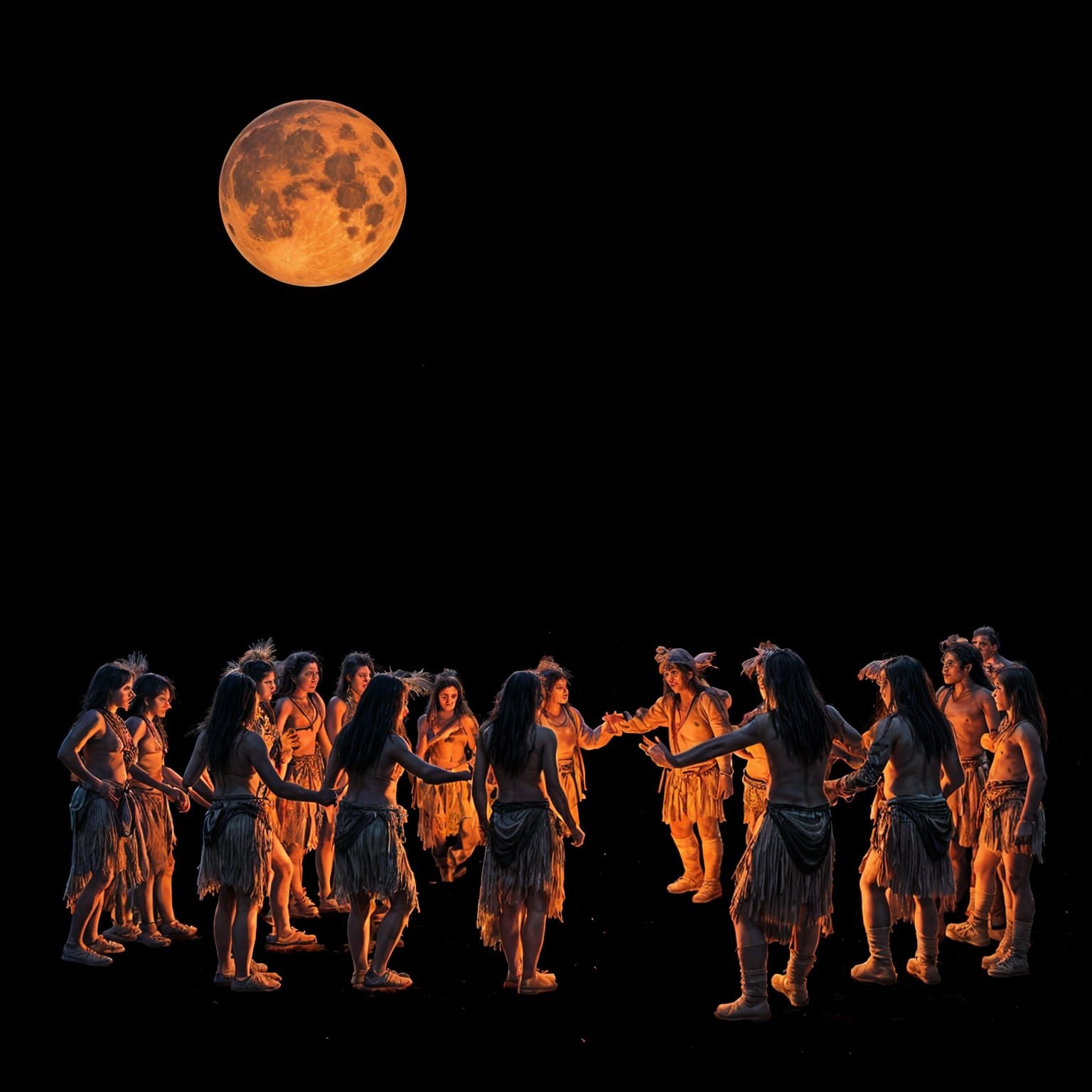 Tribal Bonfire Dance Under the Moonlit Sky