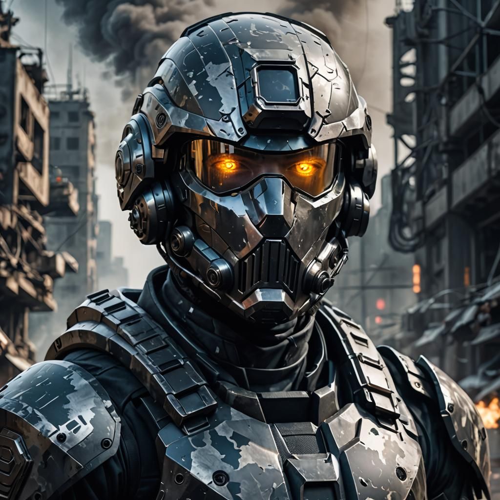 Futuristic Soldier in Digital Camouflage Armor