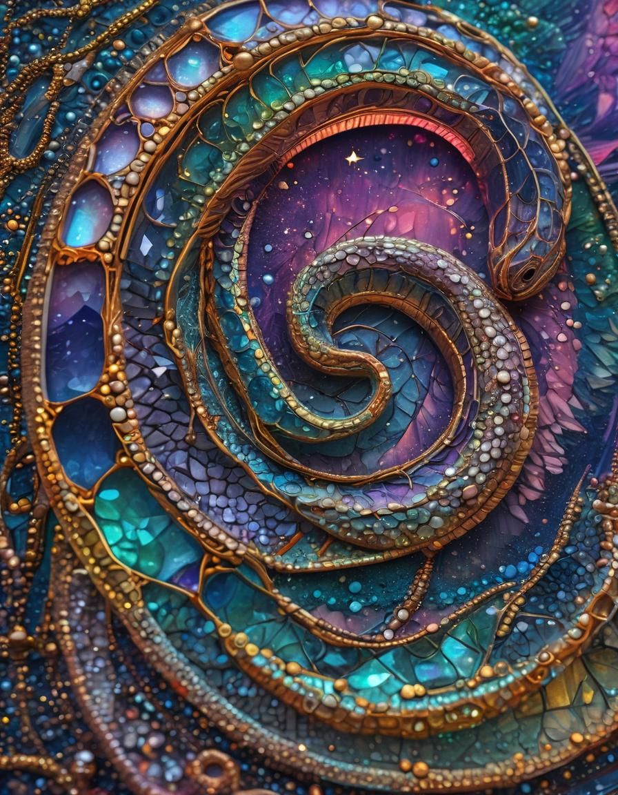 Pearly Glass Snake in Holographic Cosmic Art