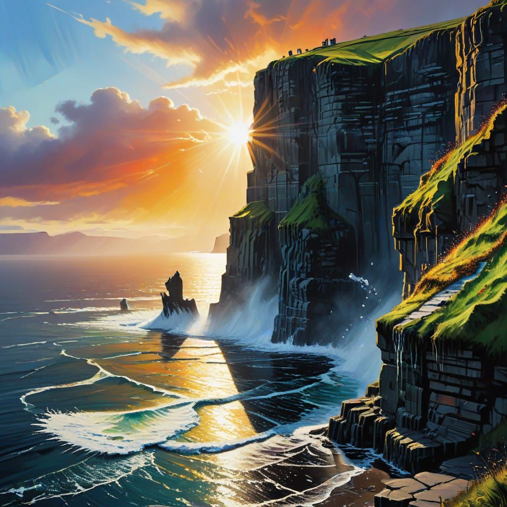 Cliffs of Moher Ireland Bathed in Sunlight