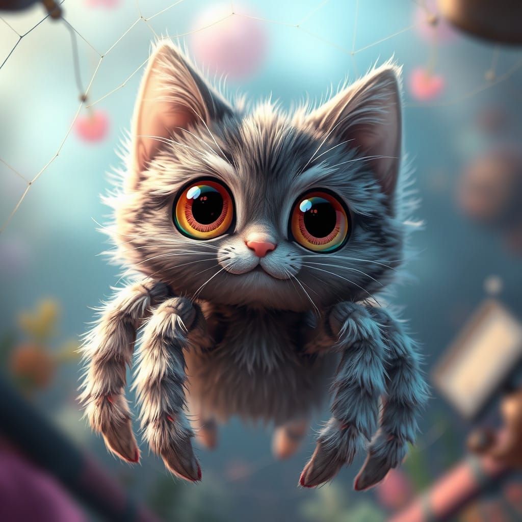 Futuristic Feline Caught in a Web of Wonder
