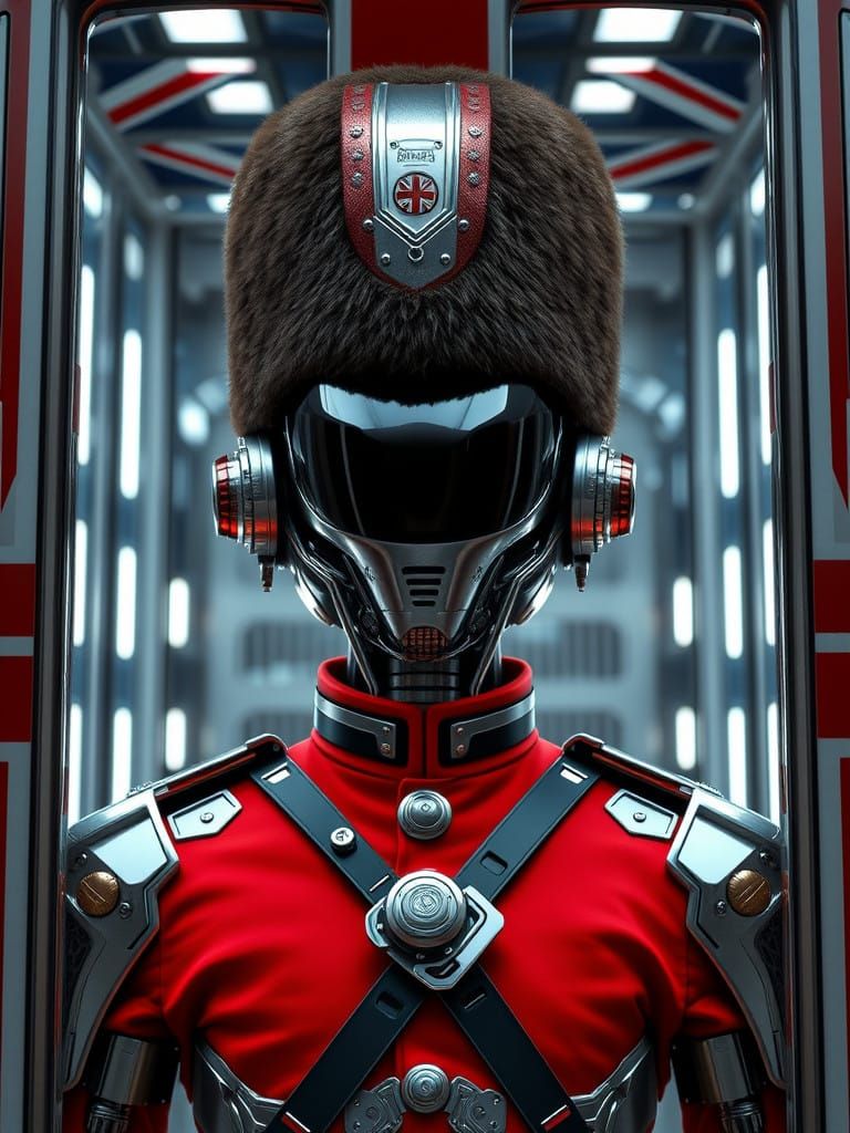 Android Royal Guard in Futuristic Guard Booth