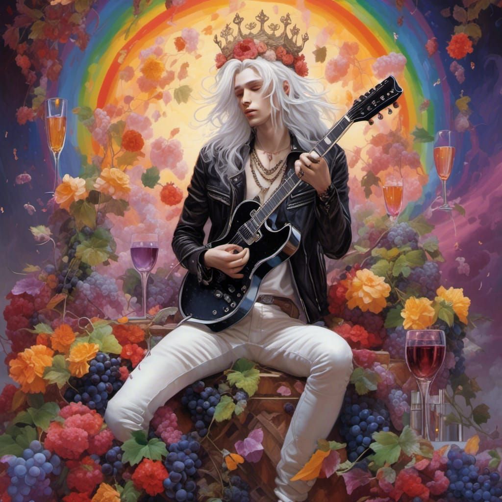 Hyperreal Young God with Wine and Guitar
