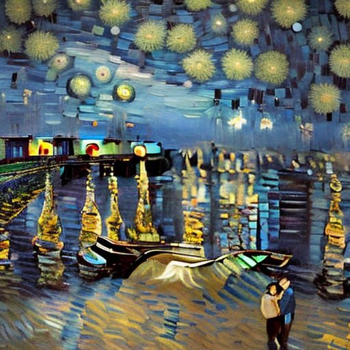 Starry Night Recycled Mosaic Collage in 8K