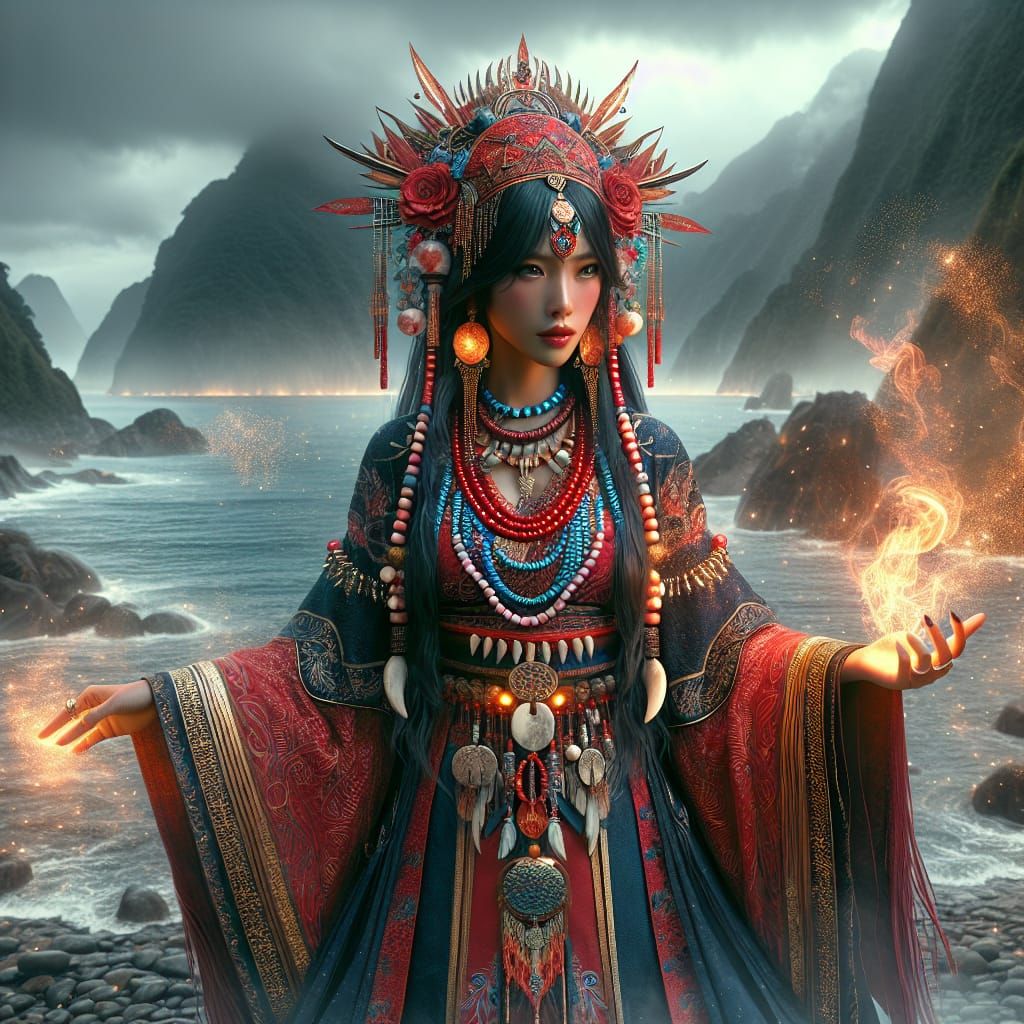 Sakizaya Fire Goddess in Dark Fantasy Art Nouveau