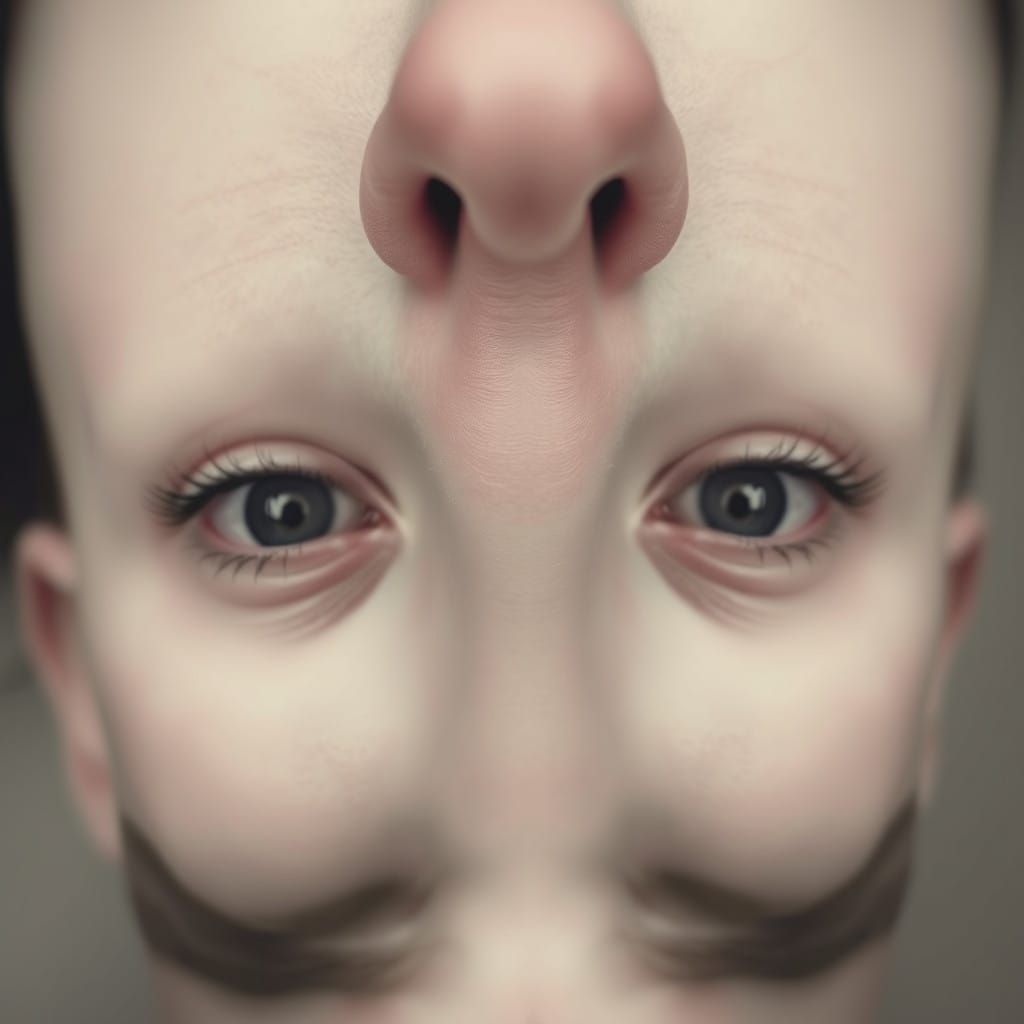 Surreal Close Up of Distorted Facial Features in Monochromat...