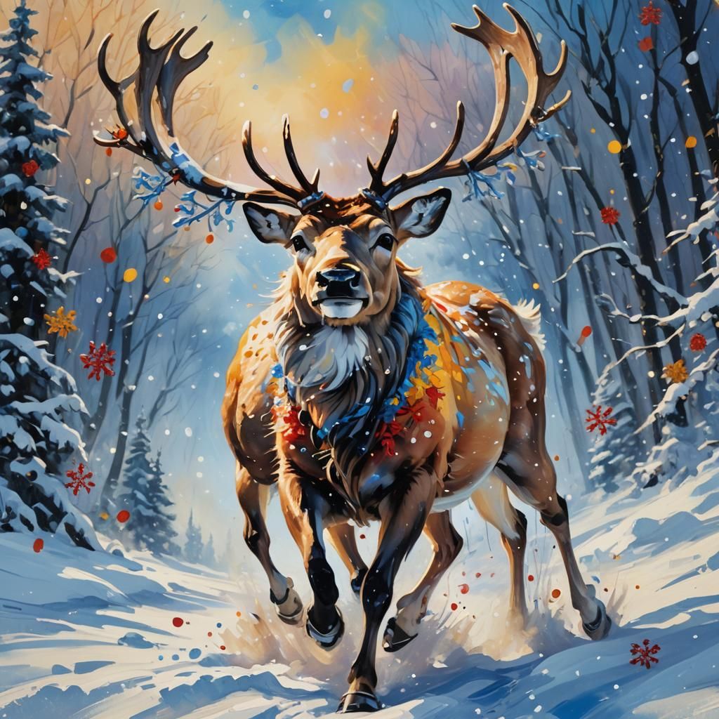 Vibrant Reindeer in a Winter Wonderland