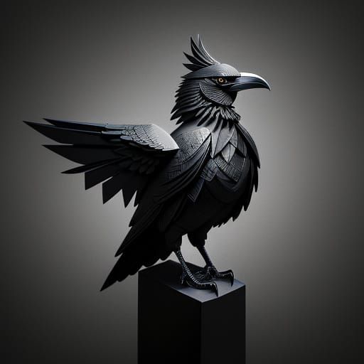 Intricate Origami Raven Art in Deep Shadows