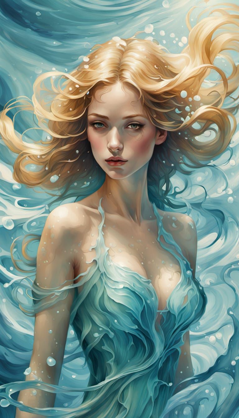 Ethereal Oceanic Goddess in Vibrant Watercolor