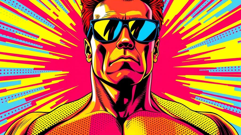 Bold Pop Art Portrait of Arnold Schwarzenegger in Neon