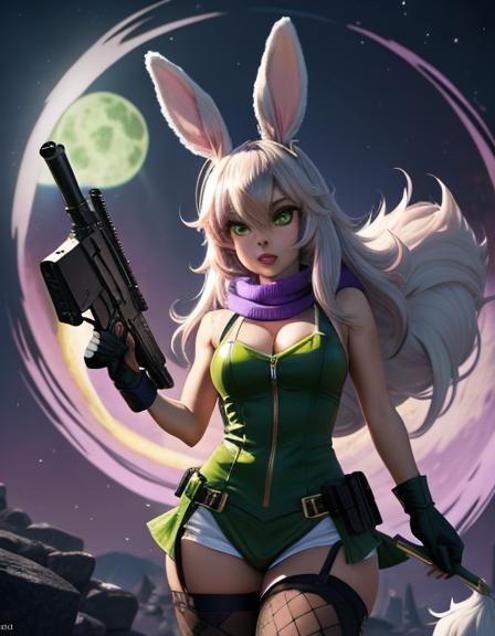 Rabbit Witch Gunner in Looney Tunes Style