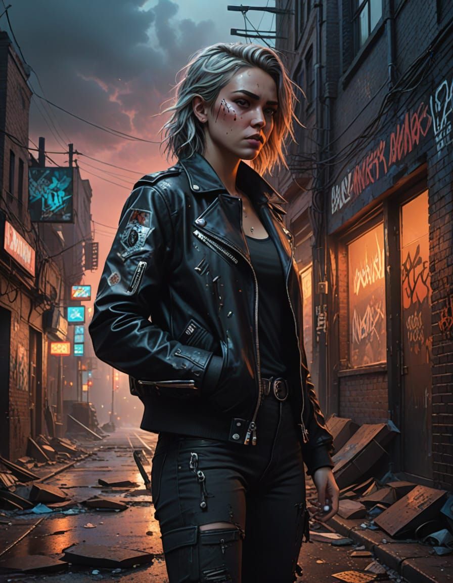 Fierce Young Rebel in Leather Jacket