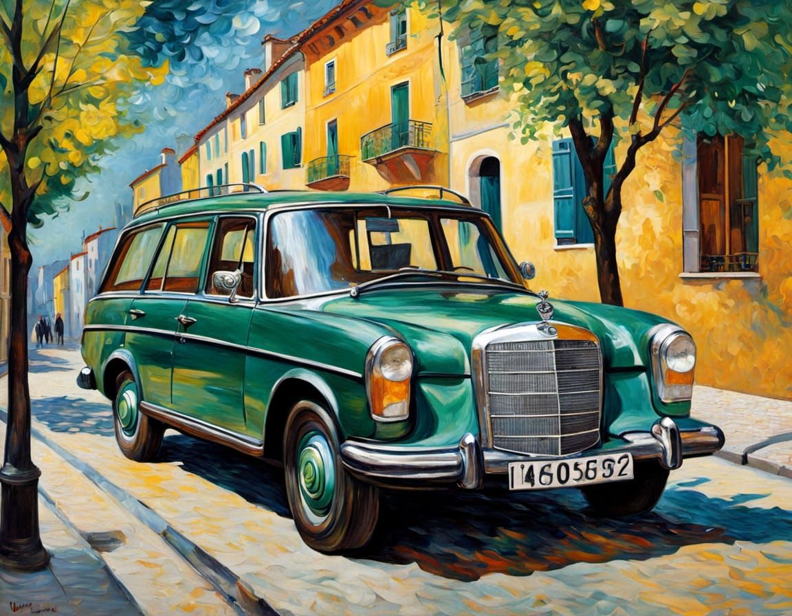 Angular Mercedes C180 Wagon in Expressive Oil Painting