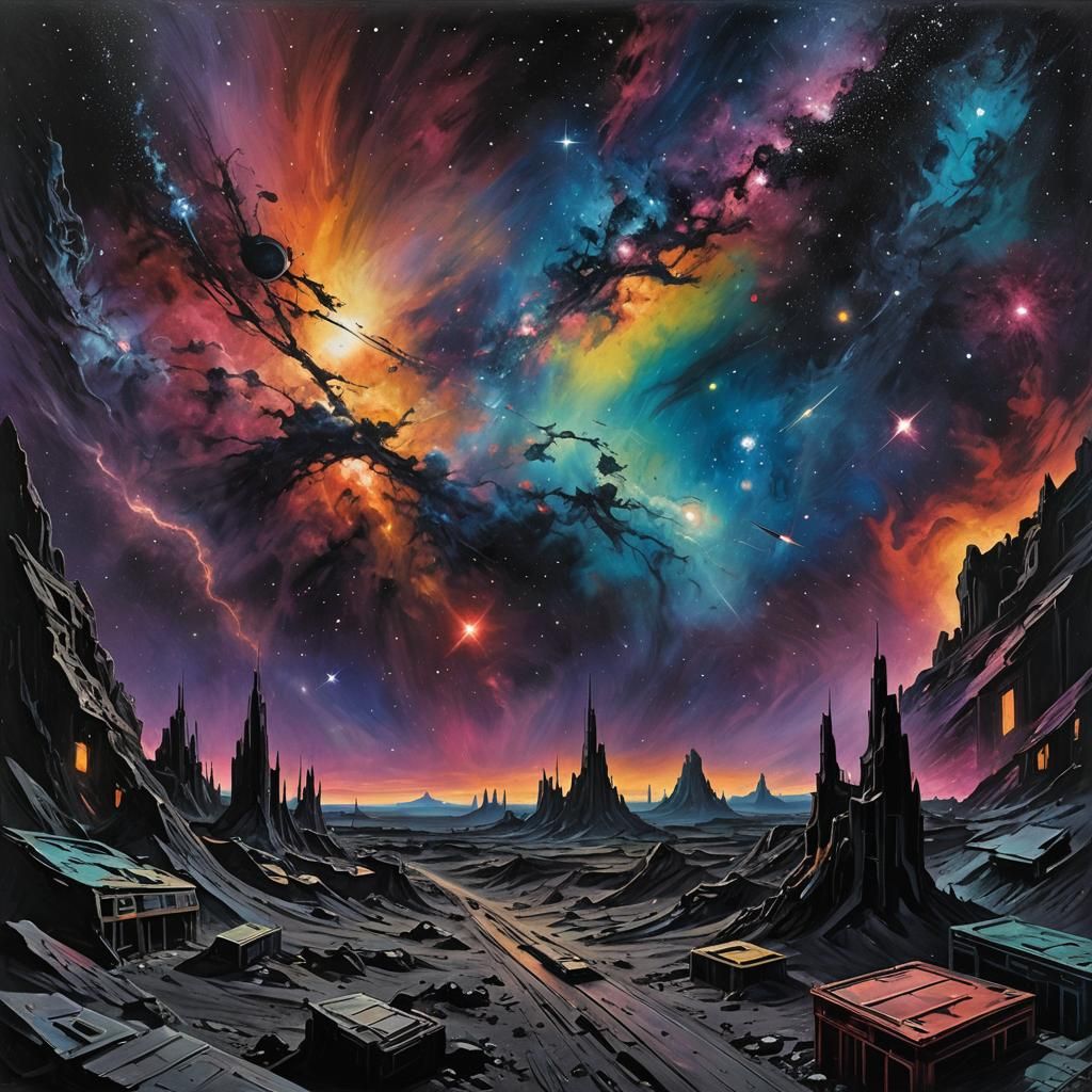 Dystopian Sci-Fi Space Mystery in Colorful Style