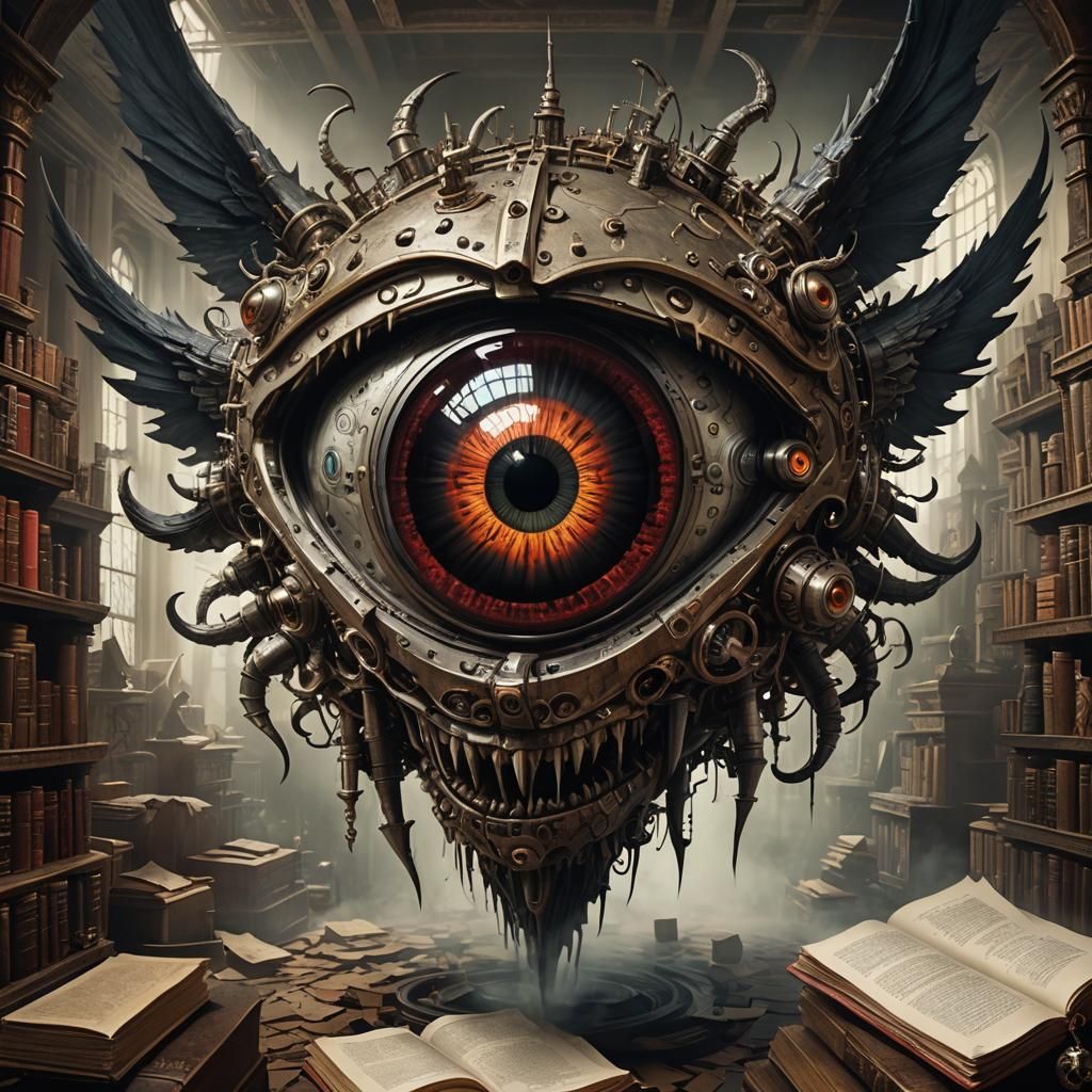 Creepy Mechanical Eye with Wings, by Rutkowski