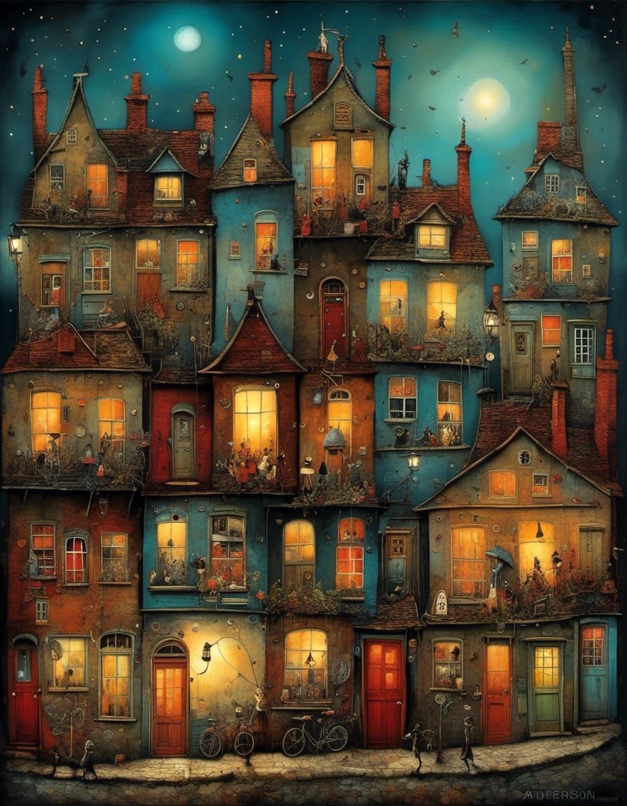 Surreal Whimsical Houses in Collage Style
