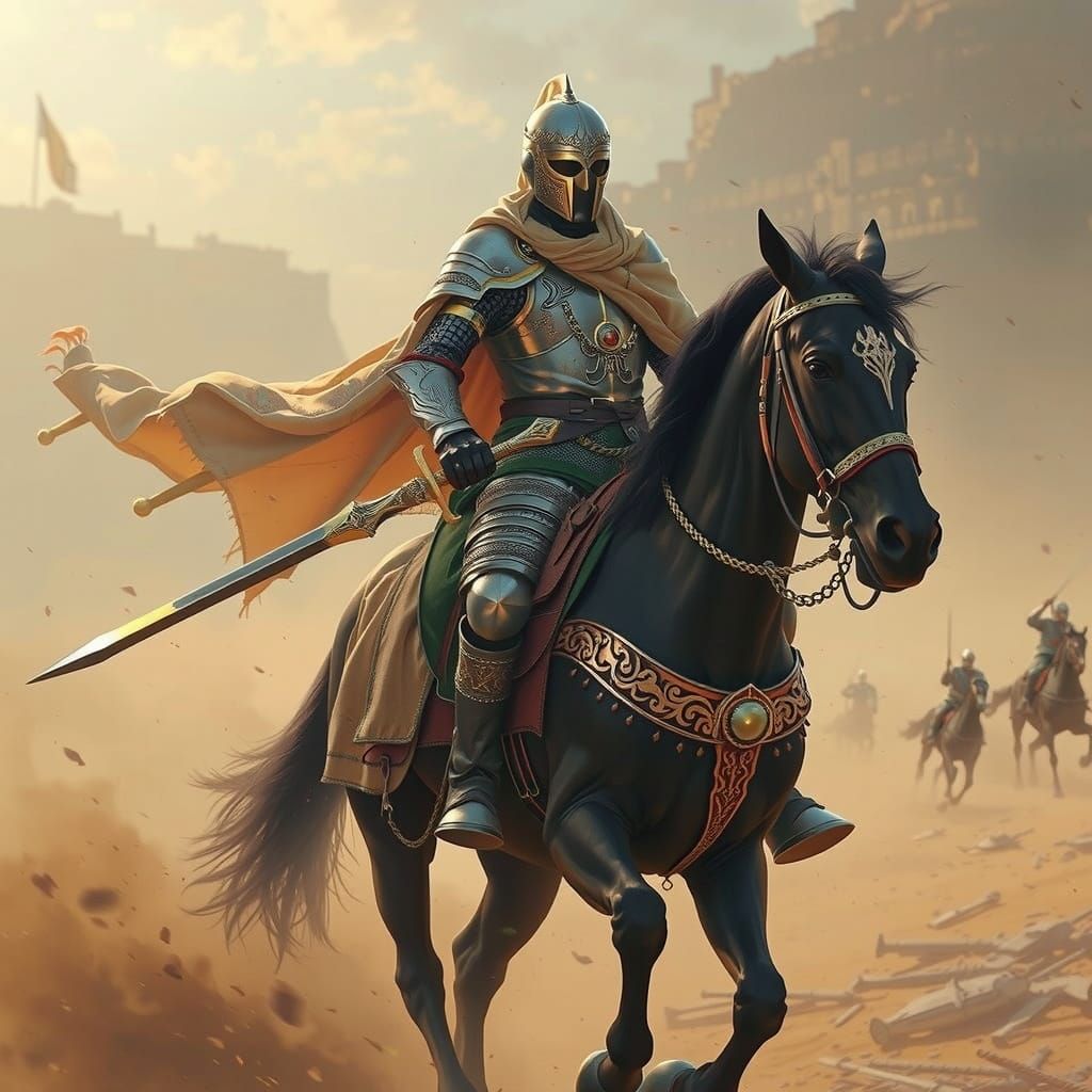 Islamic Warrior in Battle, Holding Zulfiqar Sword