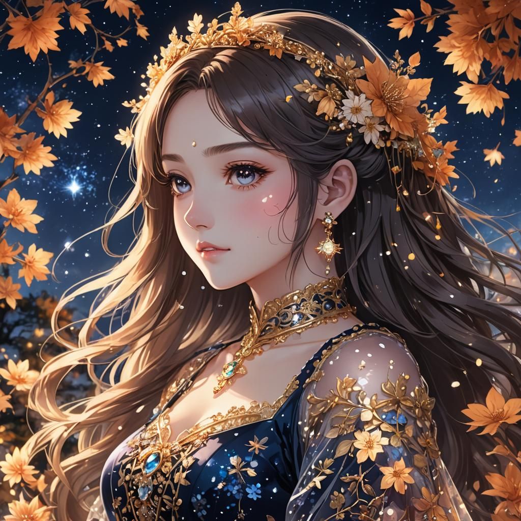 Anime-Style Portrait of a Princess in Autumnal Splendor