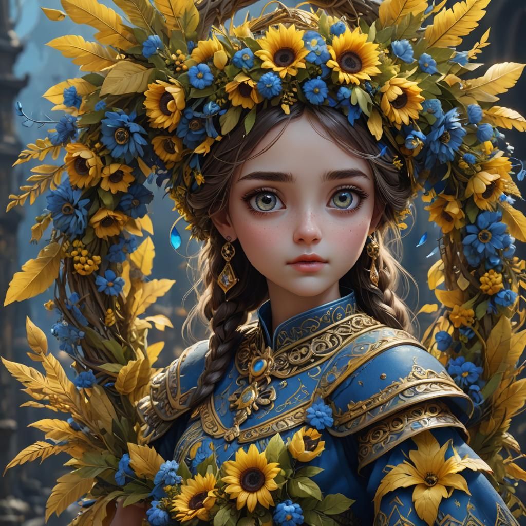 Cute Ukrainian Girl with Wreath: Digital Art