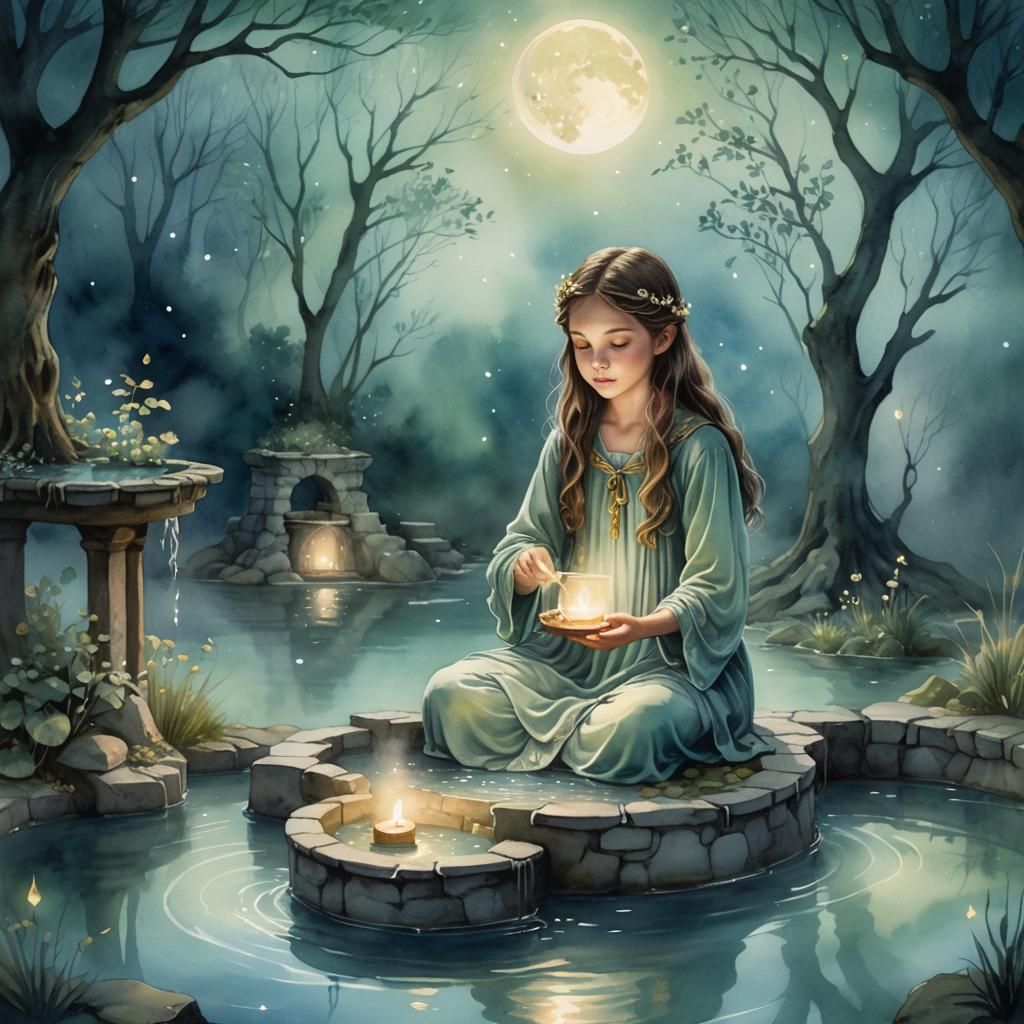 Enchanted Wishing Well in Whimsical Watercolor Style