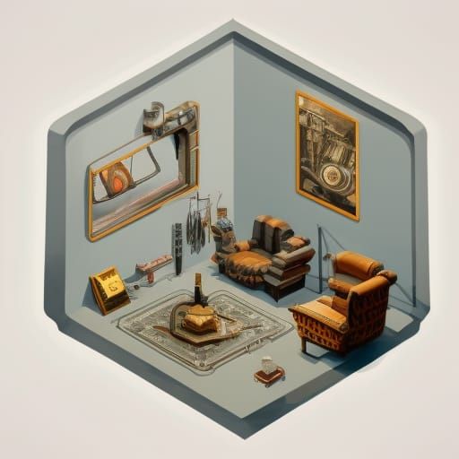 Dieselpunk Living Room Isometric View