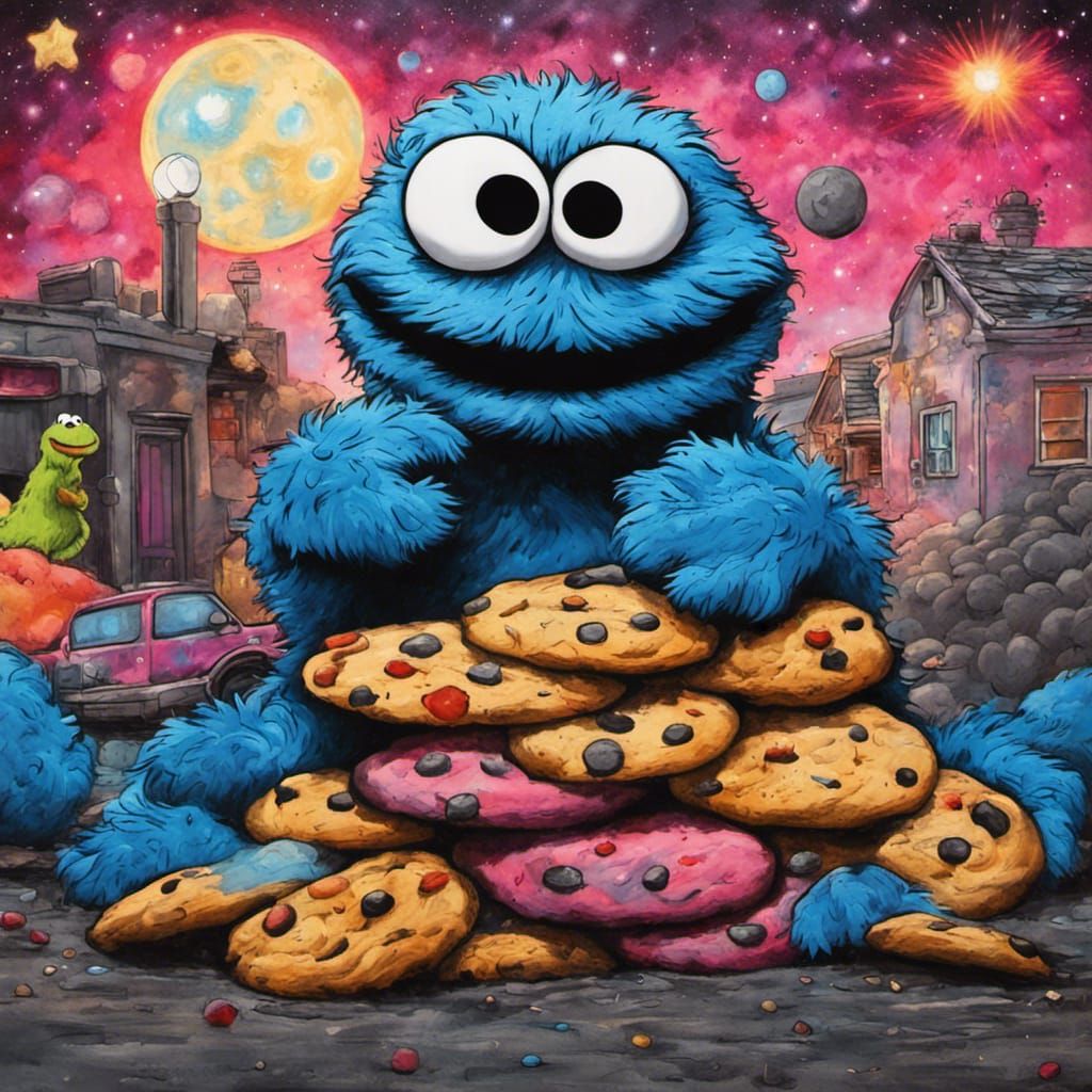 Cookie Monster Under Andromeda Galaxy, in Pop Art Style