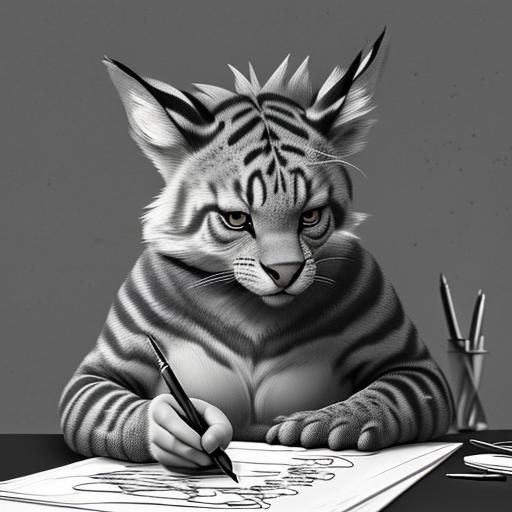 Wild Animal Writes in Journal: Charcoal Drawing