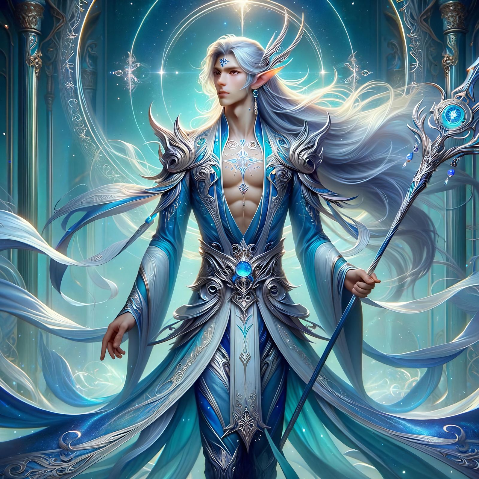 Elegant Elf Deity in Mystical Realm