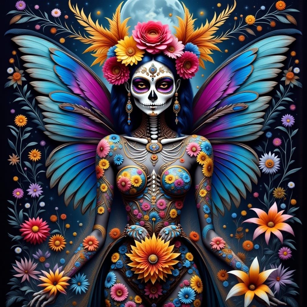 Sugar Skull Fairy with Tattoos in Surreal Style
