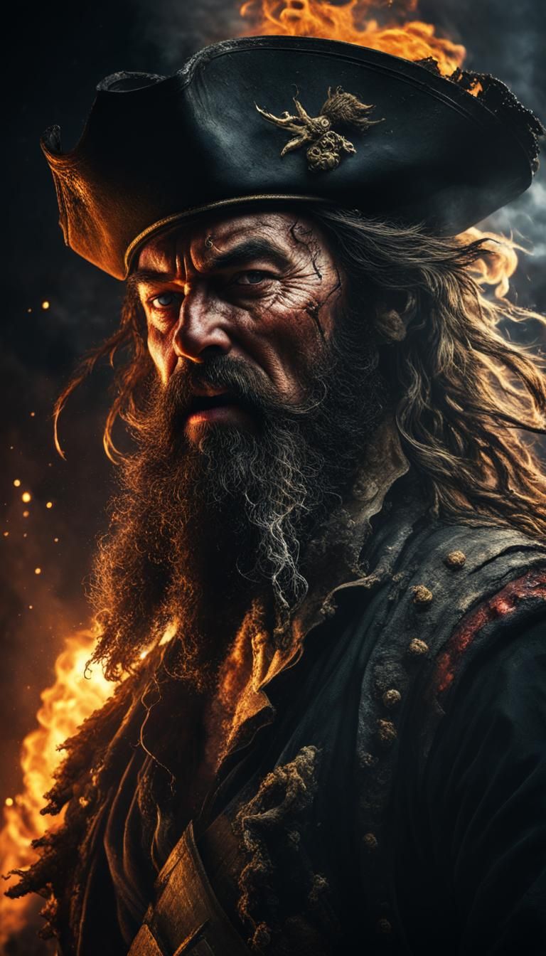 Pirate Blackbeard in Firelight: Hyperdetailed Digital Portra...